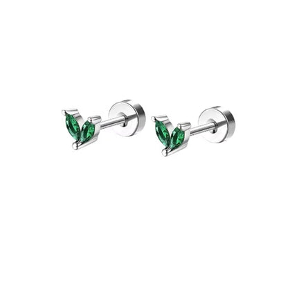 2Pcs Delicate Hypoallergenicity 18K Gold Green Gemstone Flat Back Earrings for Women Girls,Fashion Small Hoop Earrings Jewelry