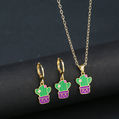 Fashion Venezuela Flag Cross Jewelry Set Classic Cactus Flower Earrings Necklace Charming for Woman Daily Party Jewelry Gift