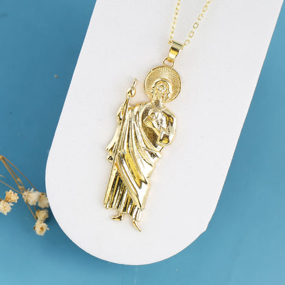 18K Gold Plated Religious Figures St. Jude Necklace Earrings Jewelry Set Simple for Woman Christian Catholic Jewelry Daily Wear
