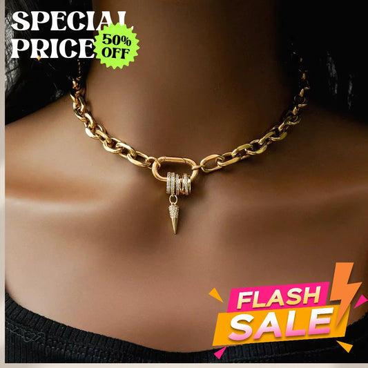 Freeshippings Item Non Tarnish Jewelry Stainless Steel 18K Gold Plated Oval Link Spring Clasp Full Zircon Charms Choker Necklace