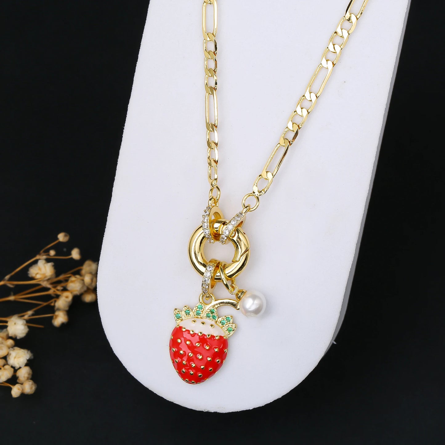 9 Color Fruit Cherry Strawberry Crystal Pendant Necklace 3:1 Chain Jewelry Lucky for Woman Casual Holiday Aesthetic Jewelry Gift
