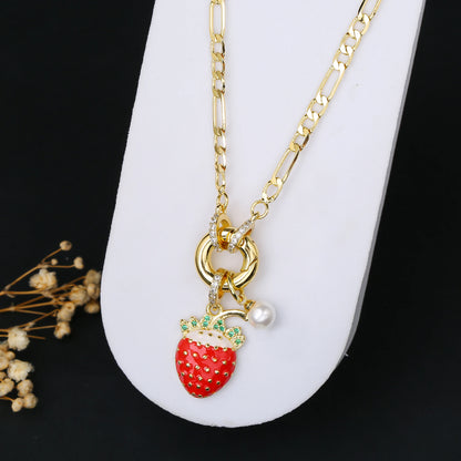 9 Color Fruit Cherry Strawberry Crystal Pendant Necklace 3:1 Chain Jewelry Lucky for Woman Casual Holiday Aesthetic Jewelry Gift