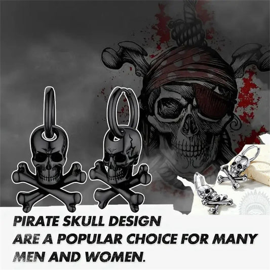 2PCS Hypoallergenic Stainless Steel Vintage Gothic Hollow Three Dimensional Lifelike Skeleton Dangle Huggie Hoop Skull Earrings