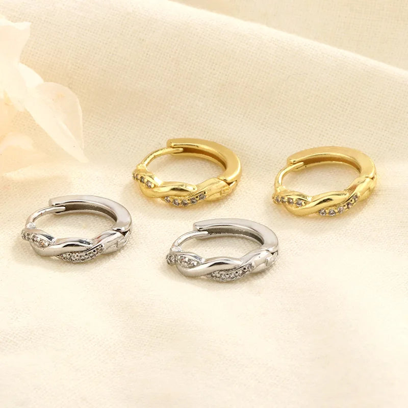 4PCS Fashion Stainless Steel Zirconia Star Huggie Hoop Earrings Set for Women Curious Pendant Flower Ear Stud Piercing Jewelry