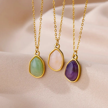 Oval Opal Pendant Necklace For Women Stainless Steel Gold Color Chain Collar Cute Lucky Jewelry Birthday Gift New Free Shipping