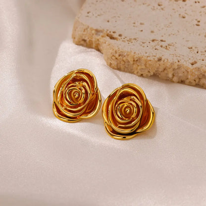 Rose Flower Stud Earrings For Women Stainless Steel Couple Piercing Earring 2024 New Trend Fashion Wedding Travel Jewelry Gift