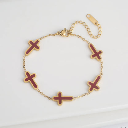 Stylish Stainless Steel Gothic Cross Adjustable Chain Bracelet for Man Woman Simple Daily Party Gold Color Religious Jewelry