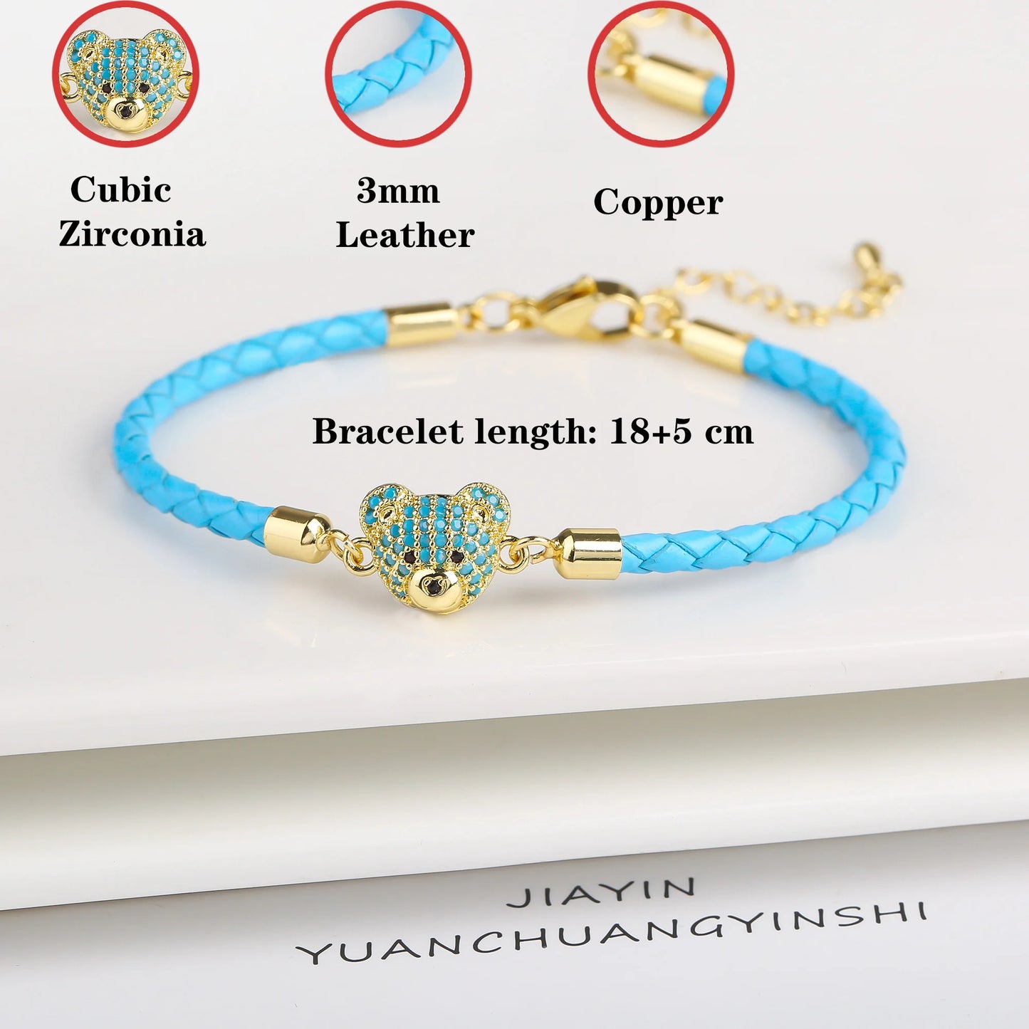 Adjustable Leather Braided Zirconia Bear Bracelet Classic Woman Animal Bracelet Fashion for Party Jewelry Gift Accessories