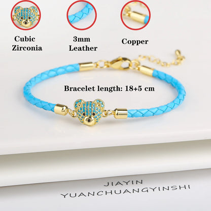 Adjustable Leather Braided Zirconia Bear Bracelet Classic Woman Animal Bracelet Fashion for Party Jewelry Gift Accessories