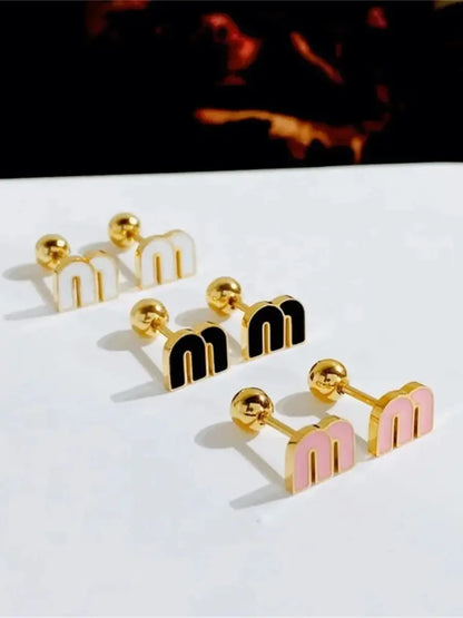 2/6pcs 18k Gold-plated Titanium Steel Letter M Stud Earrings for Women,Delicate Cute Tiny Earrings Jewelry Gift