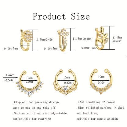 3/6pcs 16G 316L Stainless Steel Bat Fake Septum Ring,Non-Pierced Fake Nose Rings Clip On Nose Hoop Faux Septum Piercing Jewelry