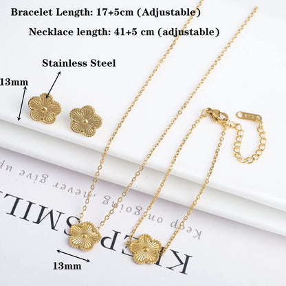 Waterproof Clover five-leaf flower Metal Laser Stainless Steel Jewelry Set Classic for Woman Luxury Party Jewelry Daily Wear