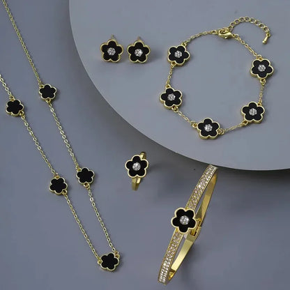 4Pcs High Quality Five Leaf Flower Botanical Jewelry Set Bracelet Necklace Earrings Bnagles Classic for Women Jewelry Clover