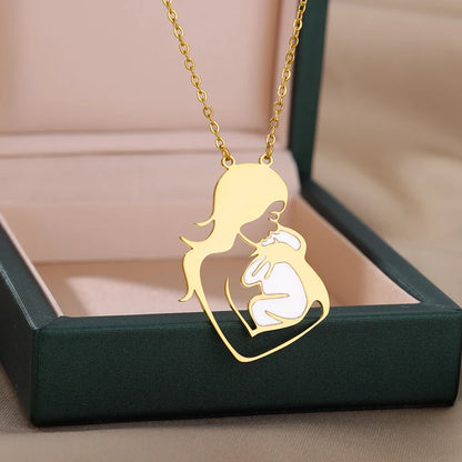 Mom 's Baby Stainless Steel Gold Color Chain Necklace For Women Double Love Heart Necklace Mother's Day Christmas Gift Jewelry