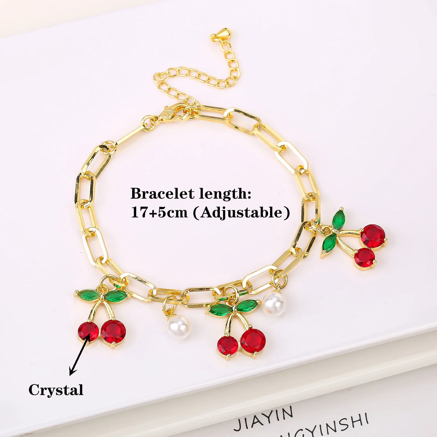 17 Colors Gold Plated Fruit Cherry Crystal Zirconia Adjustable Pearl Bracelet Luxury for Women Girls Casual Daily Party Jewelry