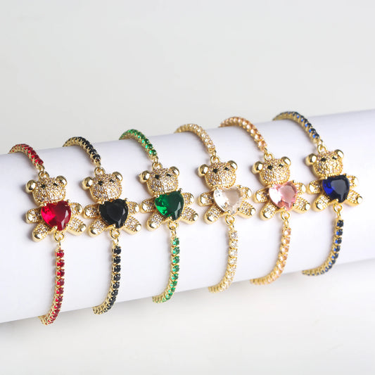 INS Cute Teddy Bear Bracelet For Women Cz Crystal Animal Bracelet High Quality For Engagement Party Gift Wholesale Daily Wear