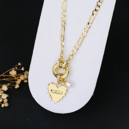 6 Style Mother's Day Gift Heart Shape Mom Pendant Gold Plated Necklace Classic for Woman Party Birthday Aesthetic Jewelry Gift