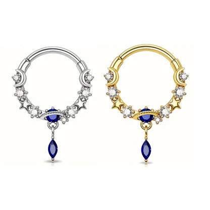 1/2Pcs 16G Inlaid Shiny Moon Star Zircon Dangle Hoop Nose Ring For Women Men Girl,Daith Tragus Cartilalge Piercing Jewelry