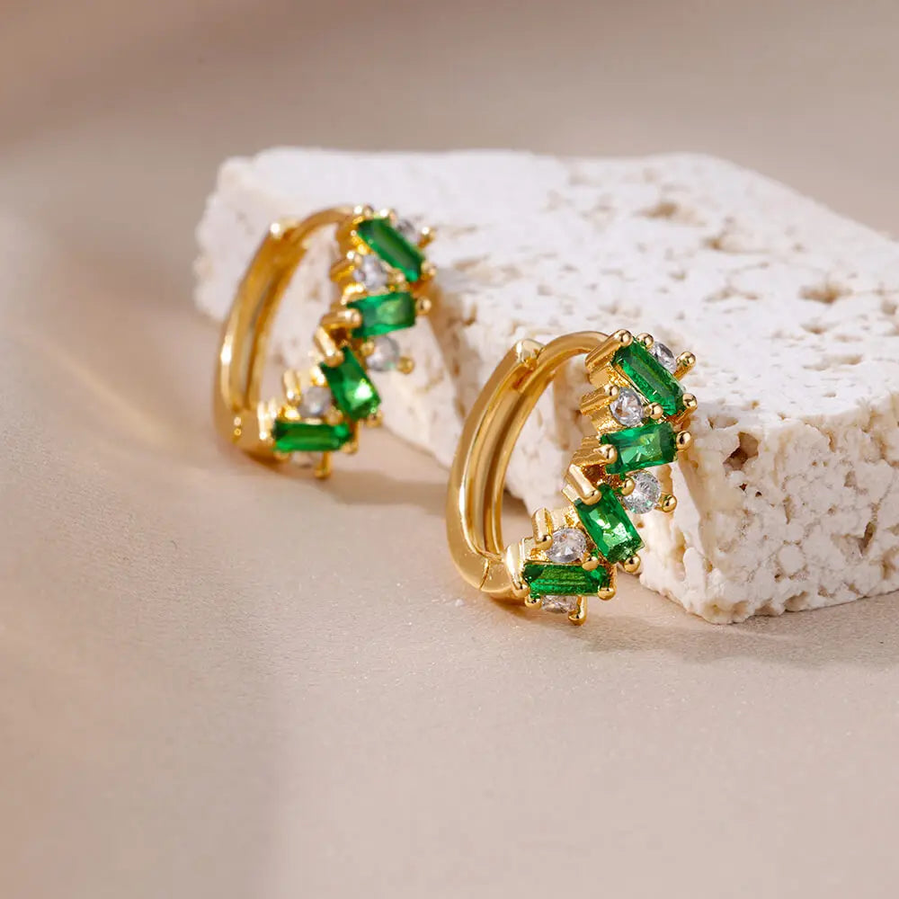 Blue Zircon Earring For Women Girls Stainless Steel Shiny Crystal Hoop Piercing Earring 2024 Trend Luxury Wedding Jewelry Gift