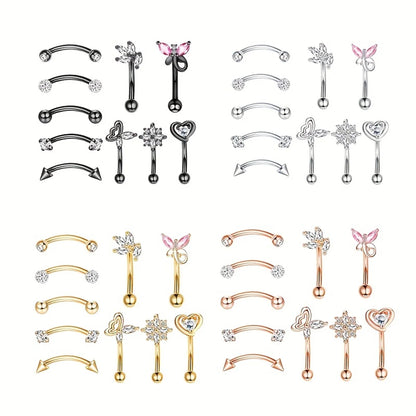 10Pcs 316L Stainless Steel Cubic Zirconia Heart Rooking Eyebrow Rings Set,Daith Cartilage Conch Rook Eyebrow Piercing Jewelry