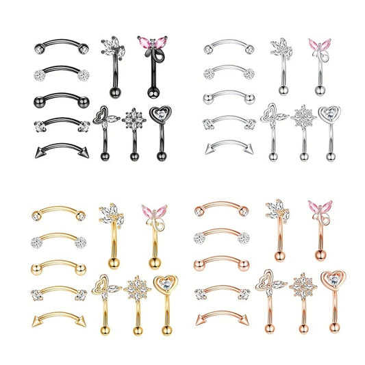 10Pcs 316L Stainless Steel Cubic Zirconia Heart Rooking Eyebrow Rings Set,Daith Cartilage Conch Rook Eyebrow Piercing Jewelry