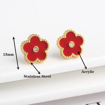 Trending Shell Flower Stainless Steel  Five Leaf Flower Stud Earrings for Women Clover Ear Piercing Fashion Jewelry Party Gifts