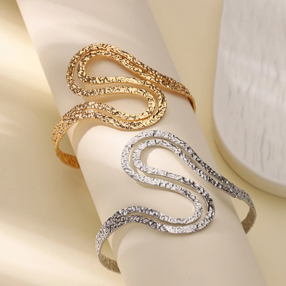 Free Shipping Irregular S Shape Curved Snake Bracelet Bangle for Women Stainless Steel Open Adjustable Bracelet Fashion Jewelry