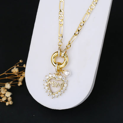 6 Style Mother's Day Gift Heart Shape Mom Pendant Gold Plated Necklace Classic for Woman Party Birthday Aesthetic Jewelry Gift