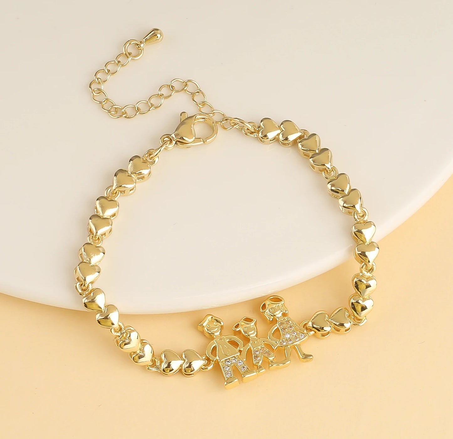 New Arrival Shiny Zirconia Family Theme Mom Dad & Kids Charm Bracelet Romantic Heart Shape Bracelet Party Birthday Jewelry Gift