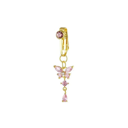 1Pc Trendy Zircon Butterfly Shape Clip On Belly Button Ring,Belly Fake Piercing Navel Body Jewelry Suitable Daily Vacation Wear