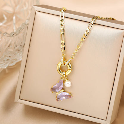 13 Color Cute Insect Butterfly Crystal Pearl Pendant Necklace Luxury for Woman Girl New Fashion Party Aesthetic Jewelry Gift