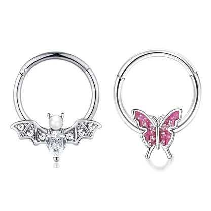 2Pcs 16G Stainless Steel Butterfly Hinged Septum Nose Ring Hoops,BCR Horseshoe Cartilage Daith Helix Rook Conch Piercing Jewelry
