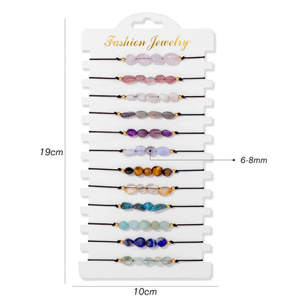 Wholesale 12Pcs/Set Colorful Natural Stone Bracelets Adjustable Rope Braided Bracelet Handmade Bohemia Bracelets with Cards