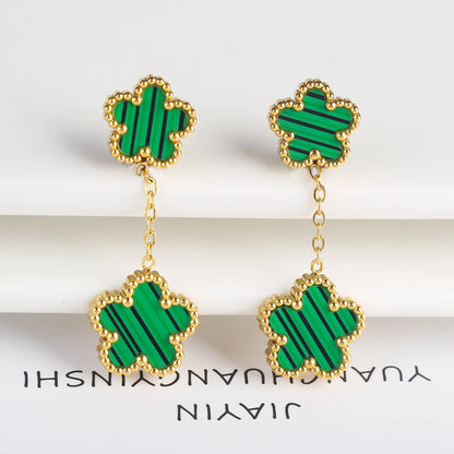 7 Color Bracelet Earrings Stainless Steel Five Leaf Flower Jewelry Set High Quality Woman Classic Daily Party Jewelry Clover New