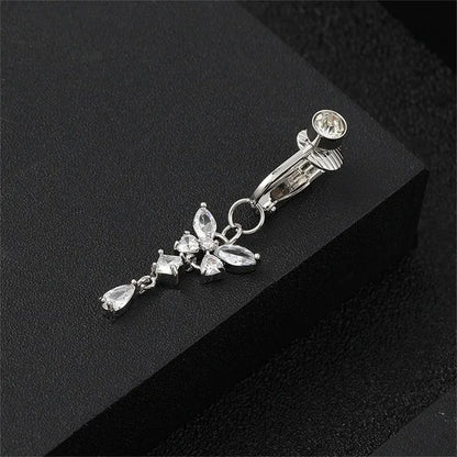 1Pc Trendy Zircon Butterfly Shape Clip On Belly Button Ring,Belly Fake Piercing Navel Body Jewelry Suitable Daily Vacation Wear