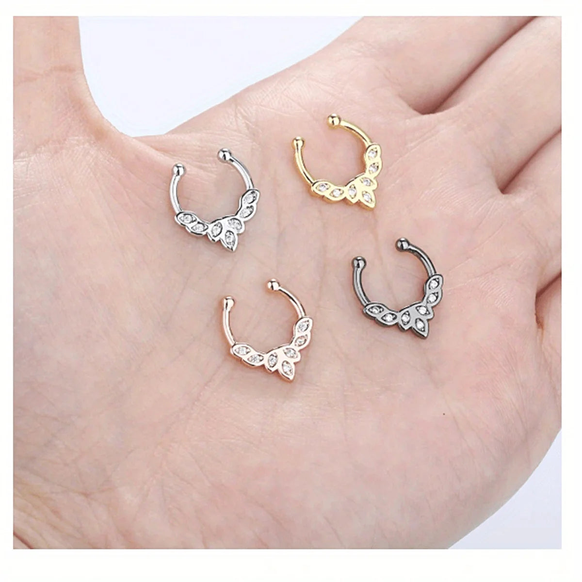 1/4Pcs Simple Fashion Stainless Steel Fake Septum Nose Ring, Clip On Cubic Zerconia Faux Nose Rings Non Piercing Septum Jewelry