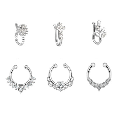 3/6pcs 16G 316L Stainless Steel Bat Fake Septum Ring,Non-Pierced Fake Nose Rings Clip On Nose Hoop Faux Septum Piercing Jewelry