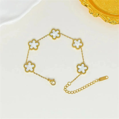 2/4Pcs 18K Gold Plated Five Leaf Flower Earring Necklace Bracelet Set for Women, Elegant Fashion Design Bracelet Jewelry Gifts