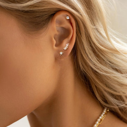 2/6Pcs 20G Novel Stainless Steel Hypoallergenic Flat Back Stud Earrings,Tiny CZ Cartilage Trgus Helix Percing Jewelry Set
