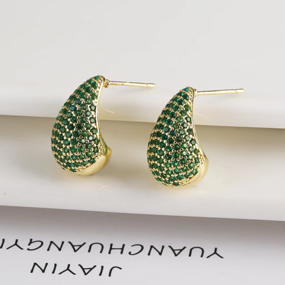 Luxury Shiny Full Zirconia Comma Studs Earrings Fashion Water Drops Crystal Earrings Charming for Women Daily Party Jewelry
