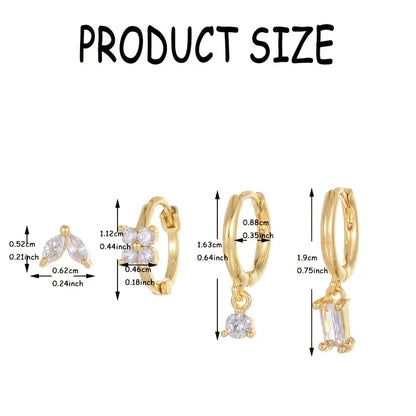 2/8pcs Fashion Novel Stainless Steel Huggies Hoop Earrings,Little Crystal Zirconia Pendant Cartilage Helix Ear Piercing Jewelry