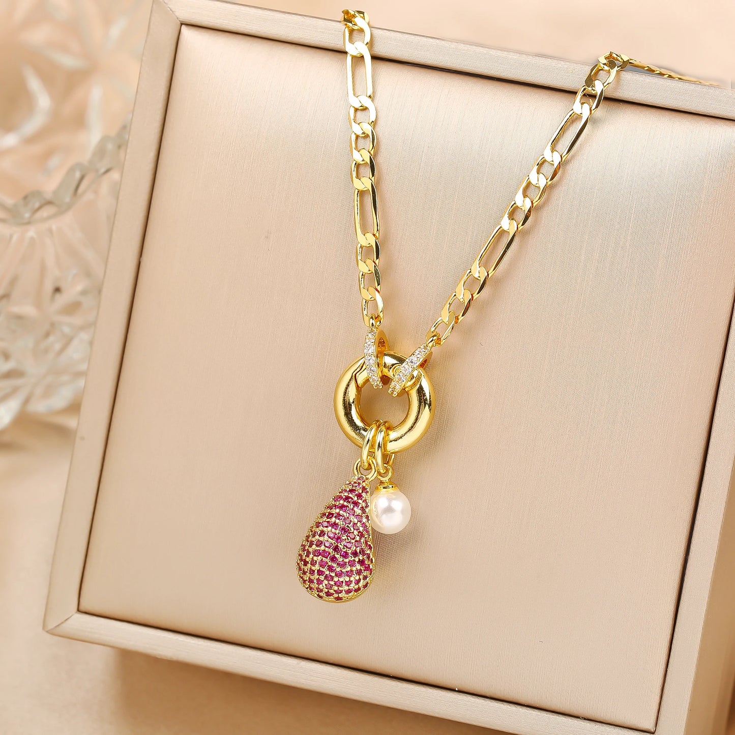 6 Colors Shiny Zirconia Comma Water drop Pendant Clavicle Chain Choker Classic for Woman Girl Daily Party Jewelry Holiday Gift