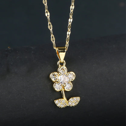 INS Hot Sale Plant Sunflower Crystal Necklace Flower Pendant for Women Girls Casual Party Trend Neck Jewelry Accessories