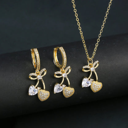 Light Luxury Crystal Zirconia Red Cherry Jewelry Set Earrings Necklace for Women Girls Sweet Jewelry Accessories Party Gifts