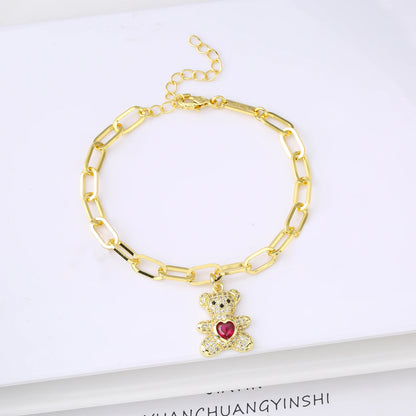 New Fashion Animal Bear Crystal Adjustable Copper Bracelet for Man Woman Punk Party Aesthetic Zirconia Jewelry Fine Gift