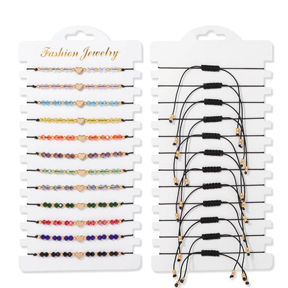 Wholesale 12Pcs/Set Colorful Natural Stone Bracelets Adjustable Rope Braided Bracelet Handmade Bohemia Bracelets with Cards