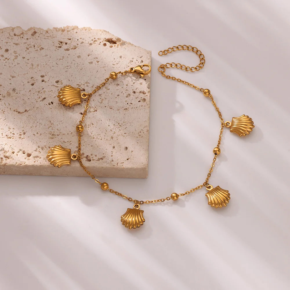 Starfish Dolphin Pendant Anklet Bracelet for Women Stainless Steel Gold Color Anklets Boho Summer Beach Jewelry Foot Accessories