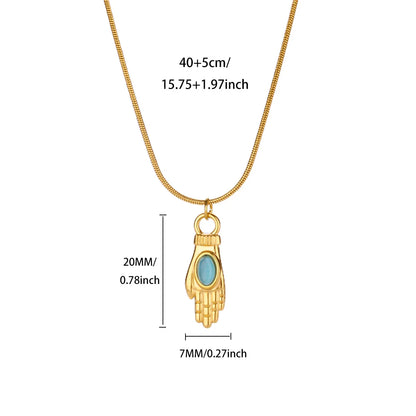 Free Shipping Opal Hand Pendant Necklaces For Women Stainless Steel Chain Collar Necklace 2025 New Summer Beach Jewelry