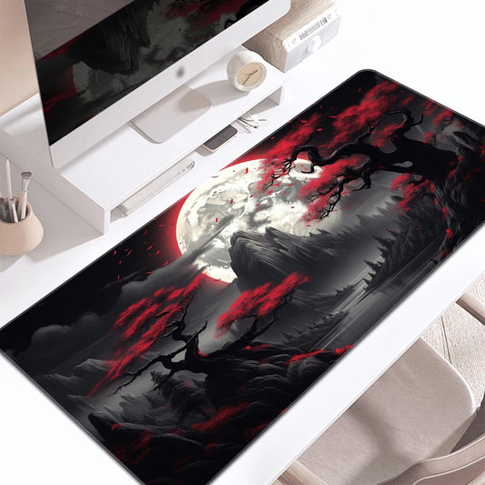 1pc Darkness Red Moon Large Gaming Mouse Pad Multi-size Non-Slip Stitched Edge Computer Keyboard Desk Mat For Office Home Gift