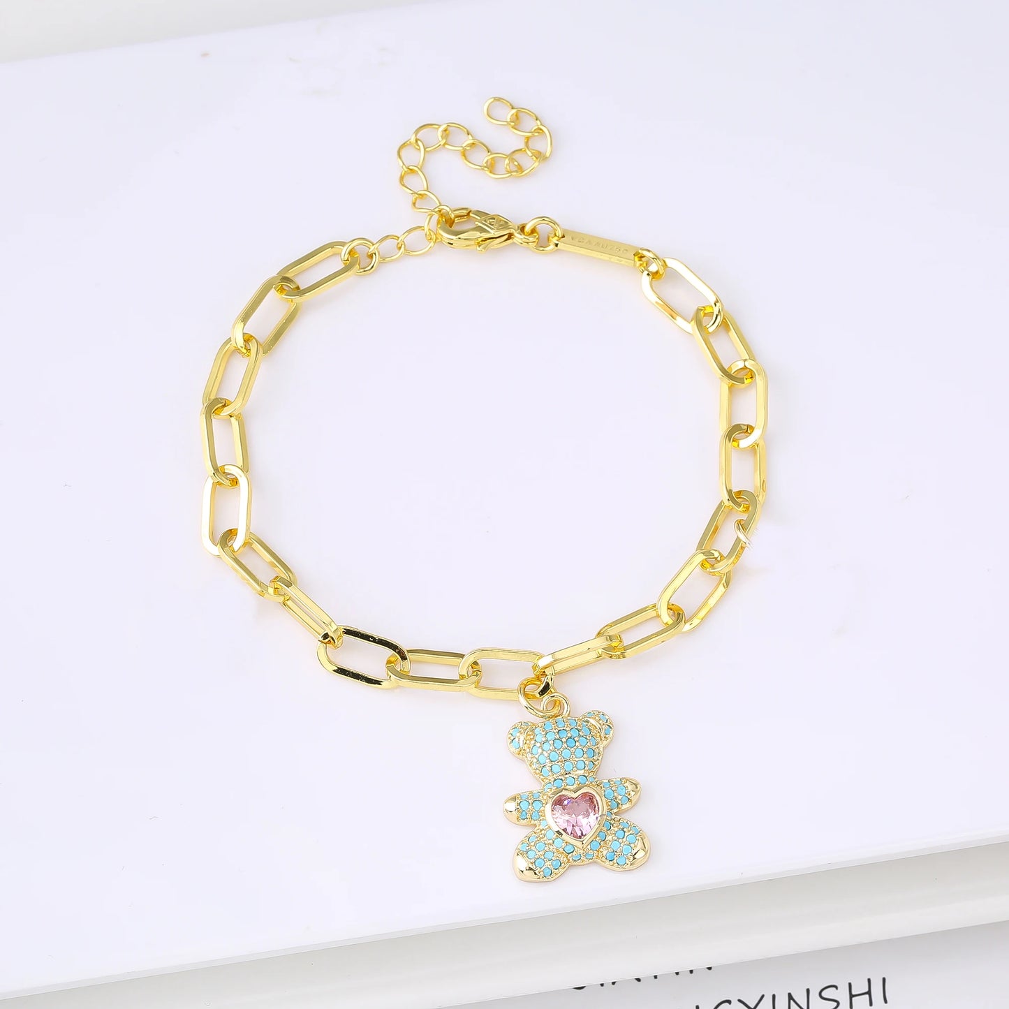 New Fashion Animal Bear Crystal Adjustable Copper Bracelet for Man Woman Punk Party Aesthetic Zirconia Jewelry Fine Gift